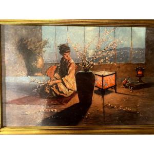 Grand facsimilé; toile représentant "Madame Butterfly" de Komaromi (Kacz) Hongrois München 47 .