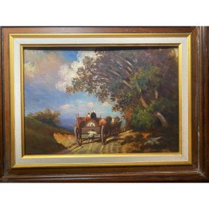  "countryscape With A Lively Cart On A Road", Framed, 19th Century, Barbizon School