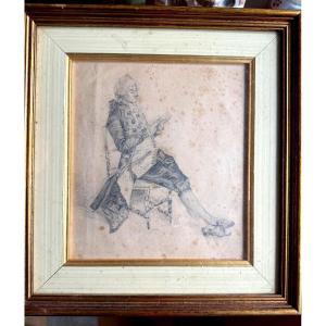 Noble en habits lisant sur sa chaise , dessin original mine de plomb  1880 ,D'Ernest Meissonier