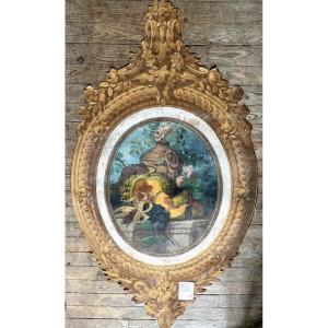 Grand Cartouche baroque a la manière d'un encadrement de "Nature Morte" gouaches au pochoir XIX