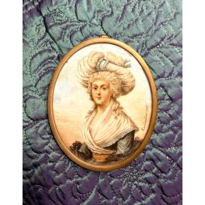   La" Comtesse de Worcesler coiffée à la Turc ", grande miniature ovale , sig .Rawlanson 1786