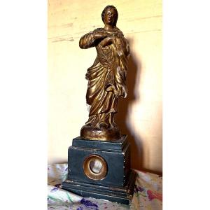 Graceful Giltwood Virgin Mary Reliquary On Its Removable Base In The 18th-century Mannerist Style