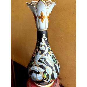 Large Vase With Flared, Openwork Neck By Pouillat, Limoges, Porcelain Painted With Scrolls And Flowers 19