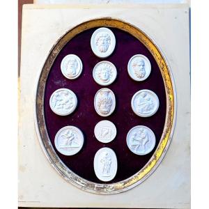 American Cameo Print Collection, Early 20th Century Stucco, In An Oval Silk Frame