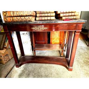Sobre Console ,mahogany Directoire , Grey Porphyry Marble Top 2 Drawers Top Brace