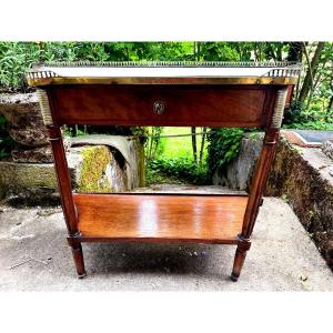Elégante Console Louis XVI en desserte , XVIIIème en acajou plateau marbre blanc cotés cintrés