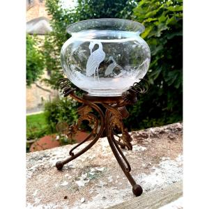 Rare Aquarium bocal gravé sur piètement tripode en bronze doré , d'époque Napoléon III