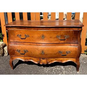  Louis XV Provincial Chest Of Drawers, Fruitwood, Curved On All Sides, 18th Century, 2 Drawers