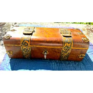 Beau coffret à bijoux a système de galerie telescopique orné de laiton découpé doré ciselé XIXè