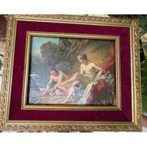 Diane au bain huile sur toile châssis du XVIIIème , une belle Ecole de François Boucher encadré