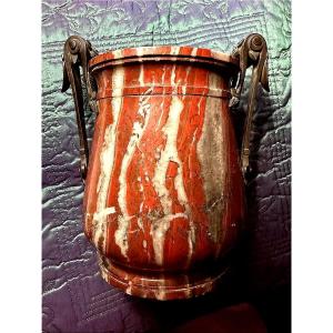 "grand Tour"—a Solid Piece Carved From Red Breccia Marble From The Pyrenees, Turned And Polished, With Bronze Handles