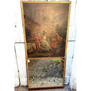Charming 18th-century Louis XVI Trumeau, "la Mère, Center Of The Home," Framed With A Beaded Gilded And Pewter Molding