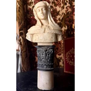 Buste de Femme aux cheveux couverts dans l'esprit de la Renaissance Italienne signé Bosio XIXèm