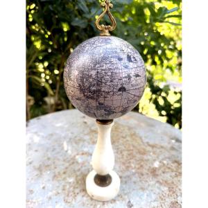 Charming Globe On A Stand, Made Of Turned Marble And Monochrome Gray Bronze From The 1960s