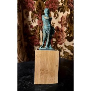Statue de mercure en bronze patiné vert naturel , sur son socle du" Grand-Tour" Antique XIXème