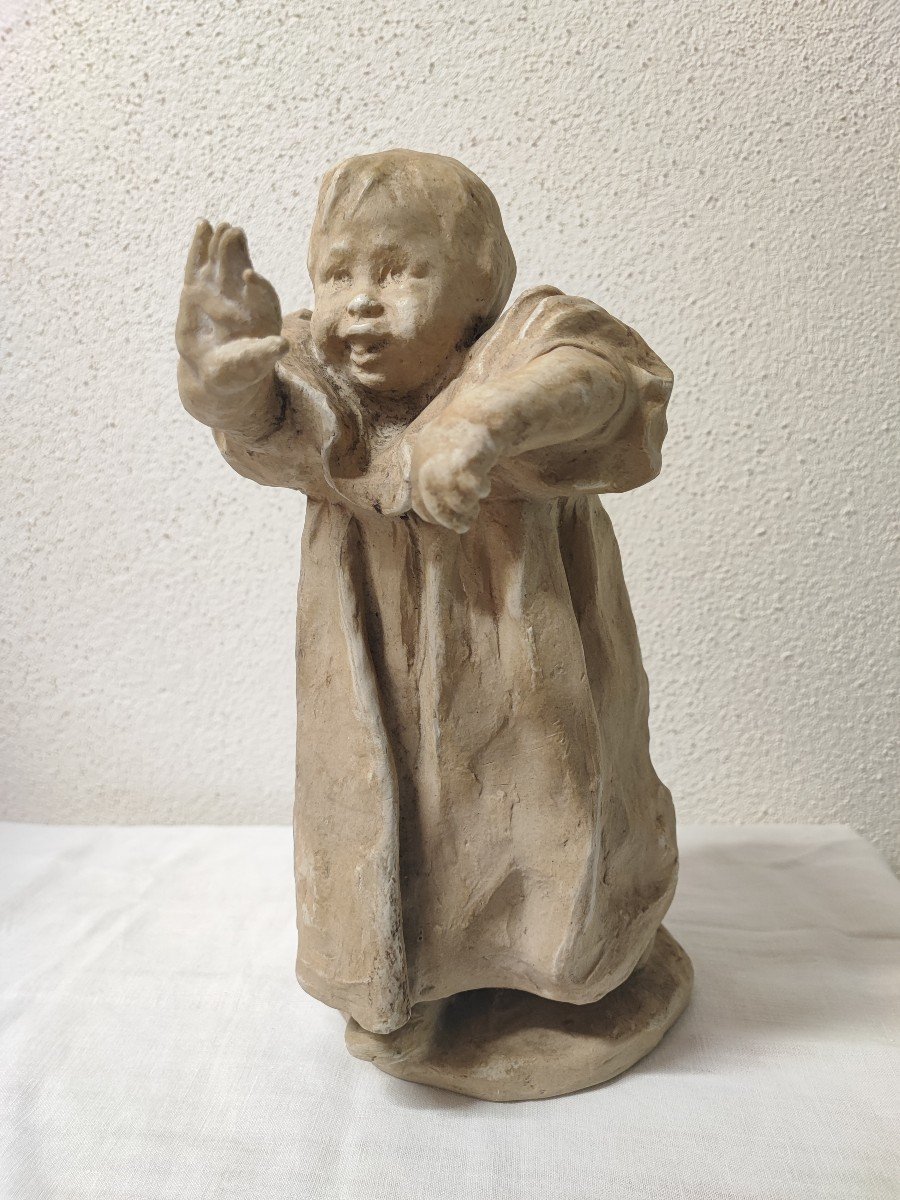 Victor Prouvé - Sandstone Statuette Representing A Child Taking His First Steps-photo-3