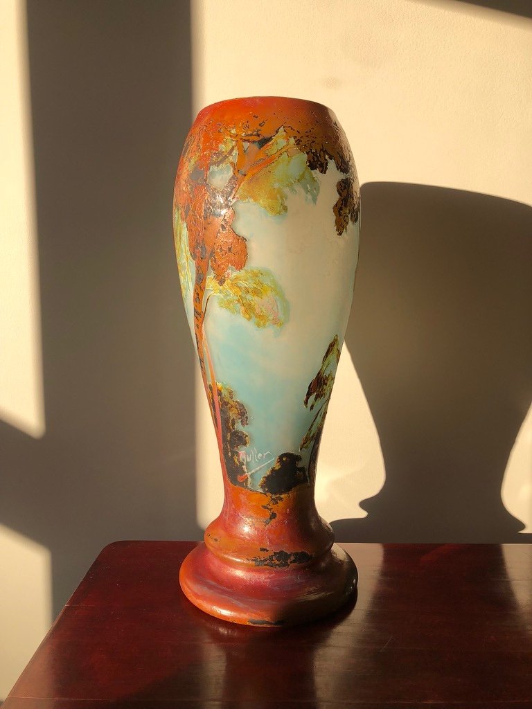 Rare Muller Vase Using Fluoengraving Technique With Birch Decor-photo-2