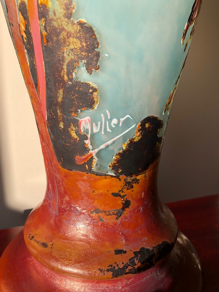 Rare Muller Vase Using Fluoengraving Technique With Birch Decor-photo-3
