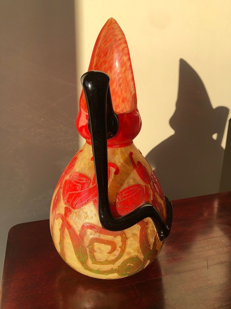 “le Verre Français” Jug With Acid-etched Decoration Of Stylized Roses-photo-2