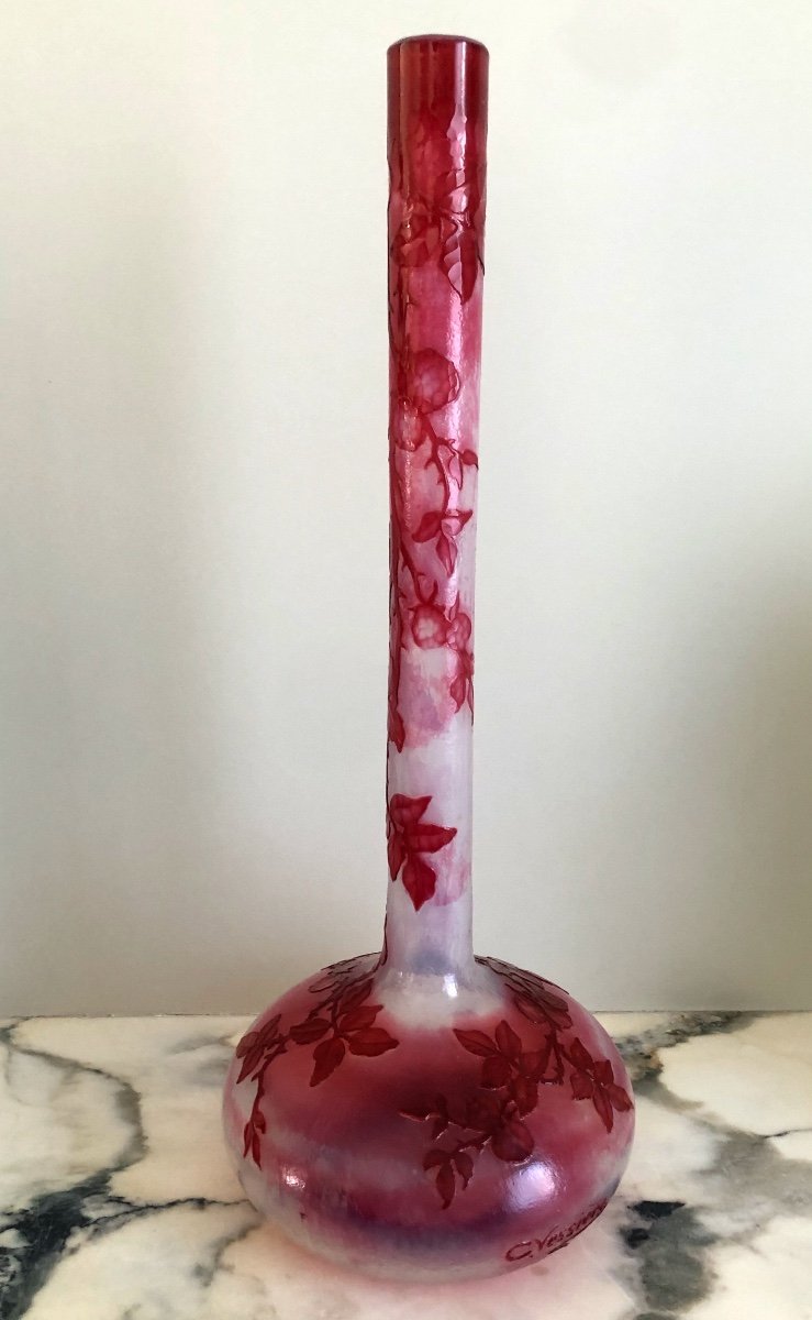 Superb Vase With Blackberries From Vessière, Era Daum- Gallé 