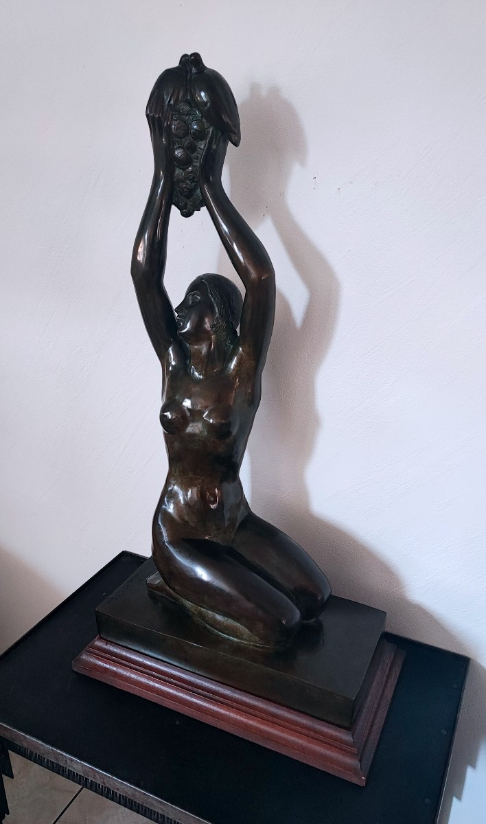 Gilbert PRIVAT - bronze Art Déco - Vénus aux colombes et aux raisins-photo-4