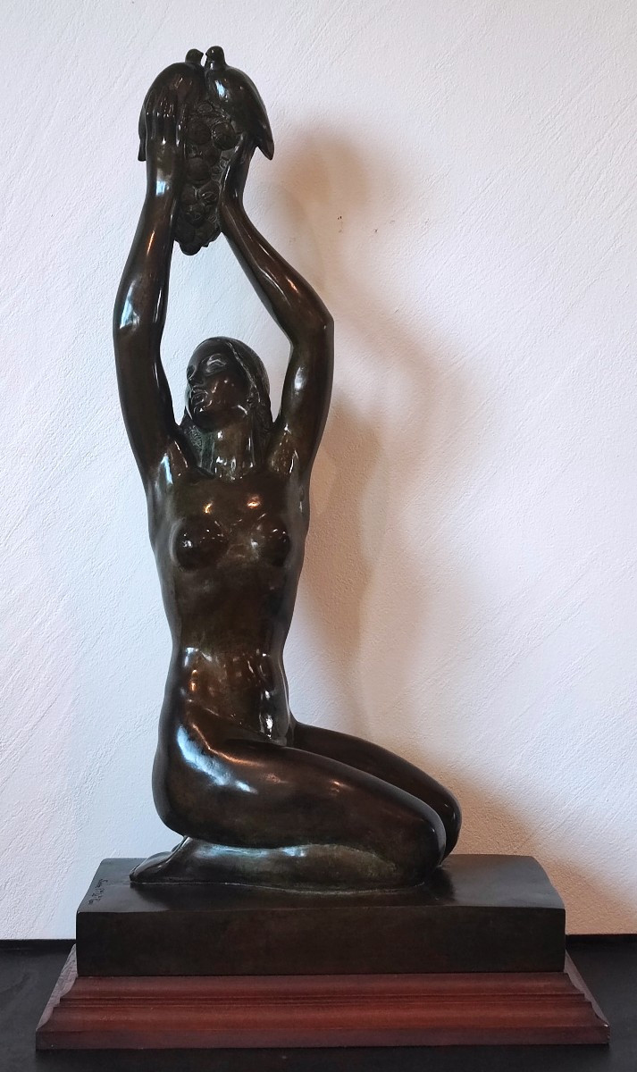 Gilbert PRIVAT - bronze Art Déco - Vénus aux colombes et aux raisins