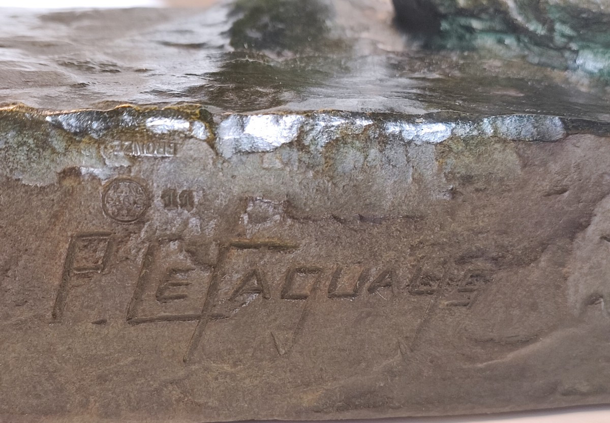 The Faguays - Large Art Deco Bronze Depicting A Man Pulling A Rope-photo-3