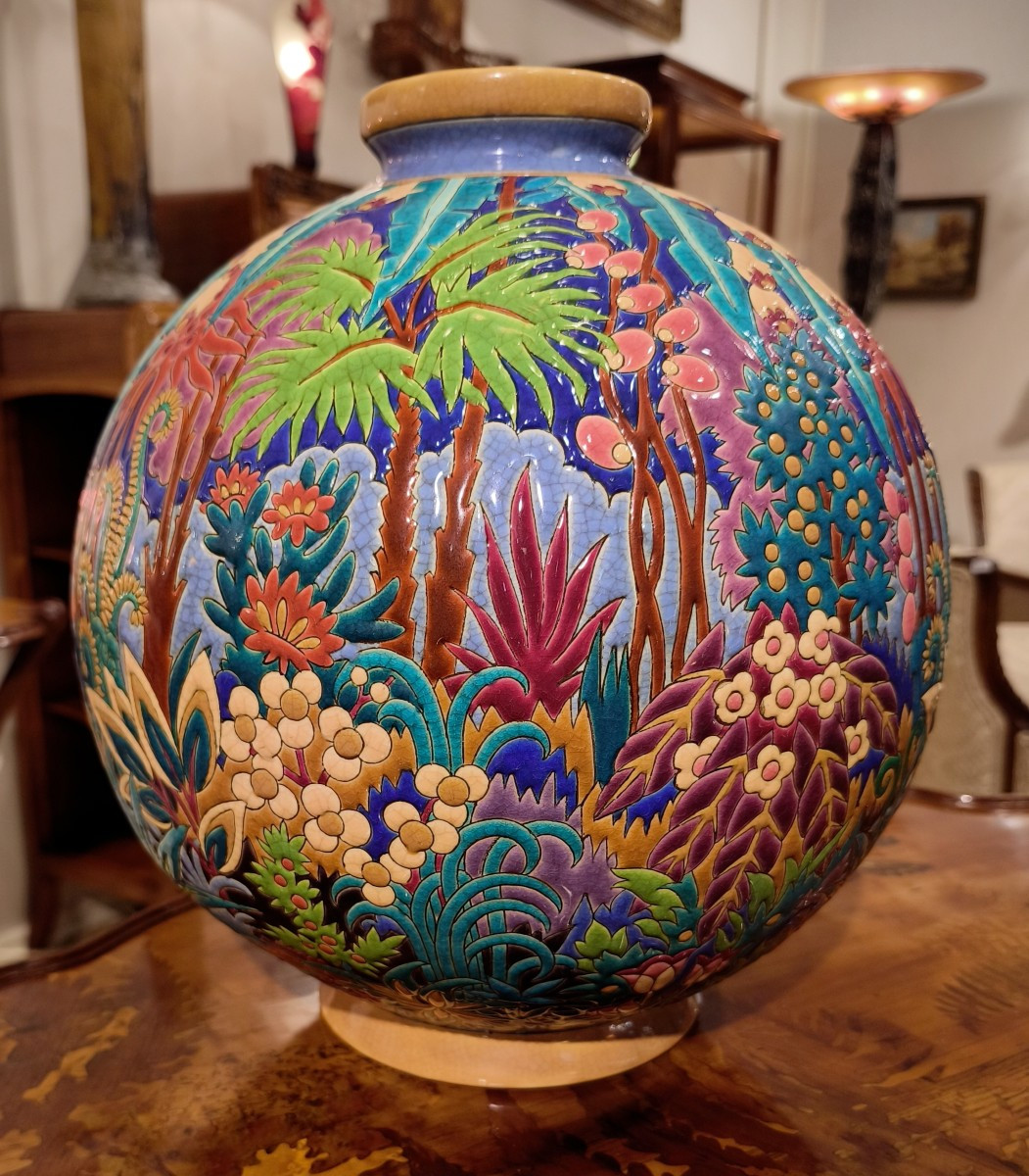 Longwy Enamel Factory - "colonial" Ball Vase