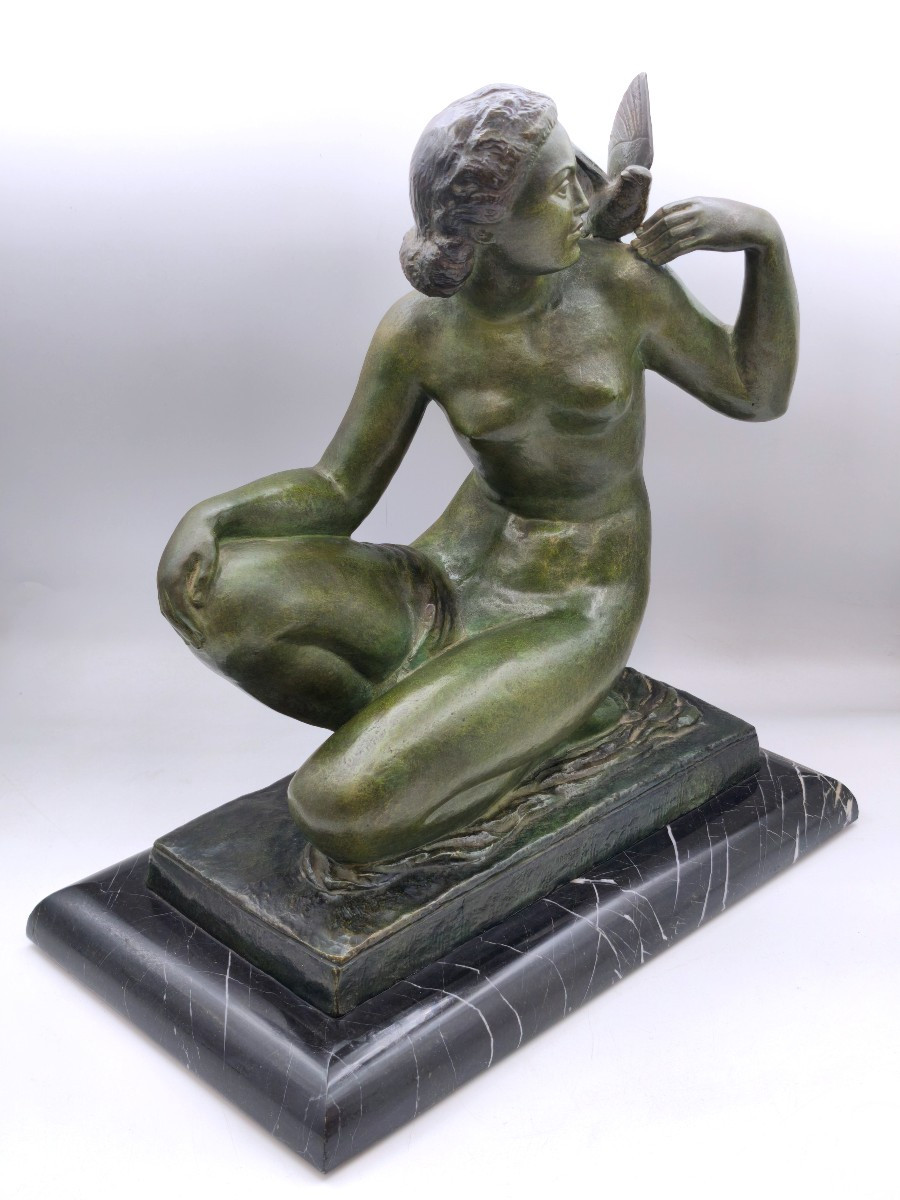 Bronze Art Déco - Femme à la colombe -photo-2