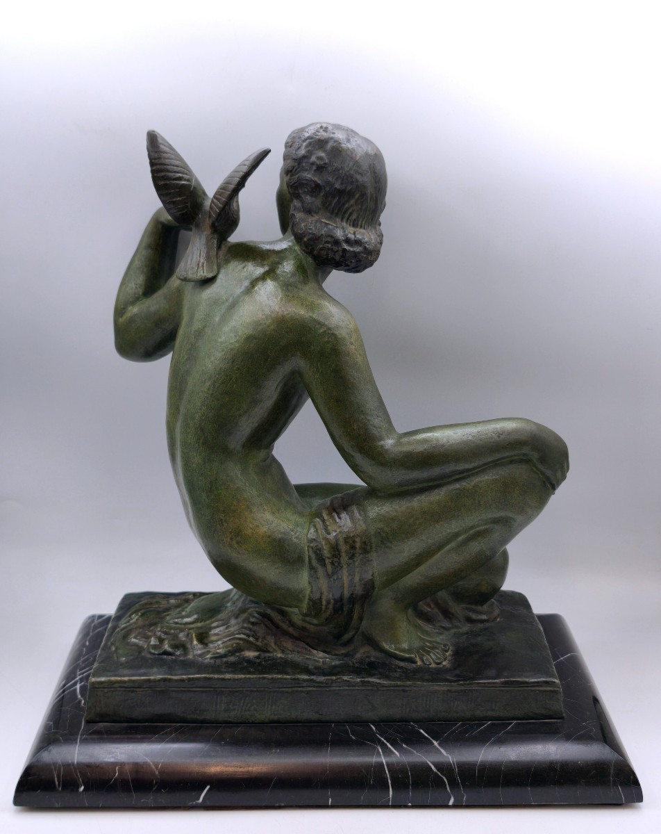 Bronze Art Déco - Femme à la colombe -photo-3