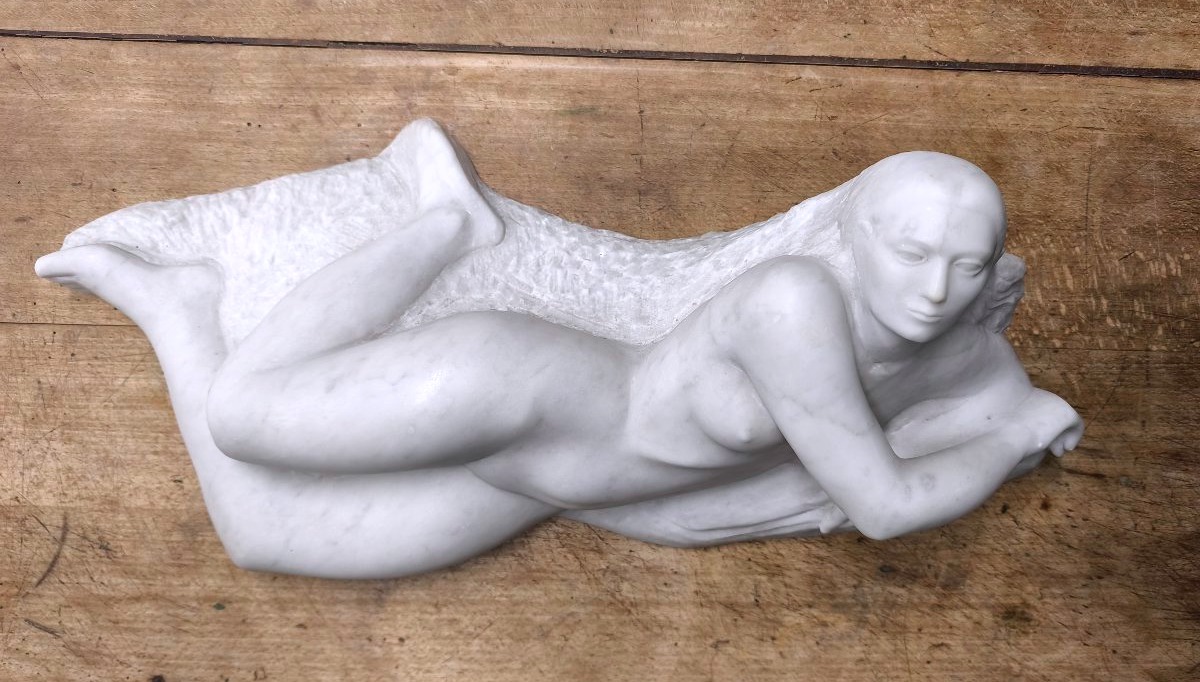 Joan Rebull Torroja - Art Deco Marble Sculpture Depicting A Reclining Woman  -photo-1