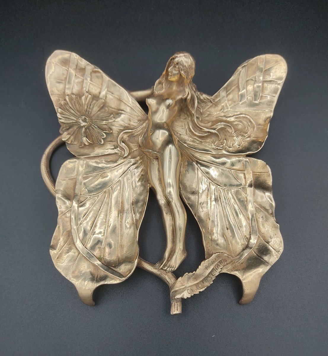 Charles Korschann - Femme Papillon En Bronze Doré