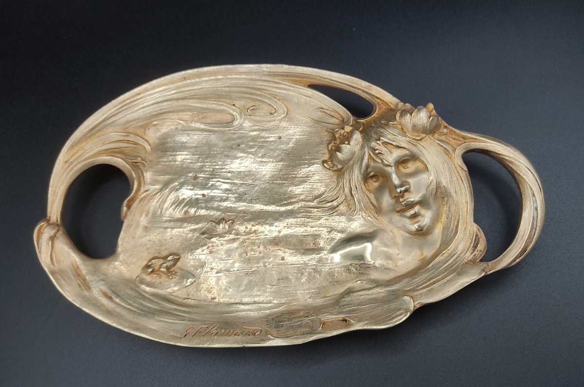 Georges Flamand - Empty Pocket In Gilt Bronze With A Decor Of Woman With Water Lilies-photo-3