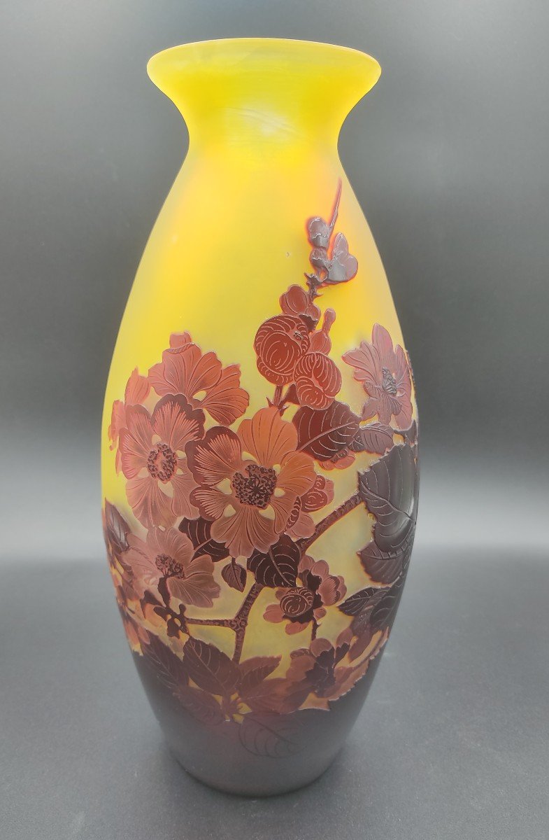 Emile Gallé - Vase En Verre à Décor De Fleurs De Pommier Du Japon