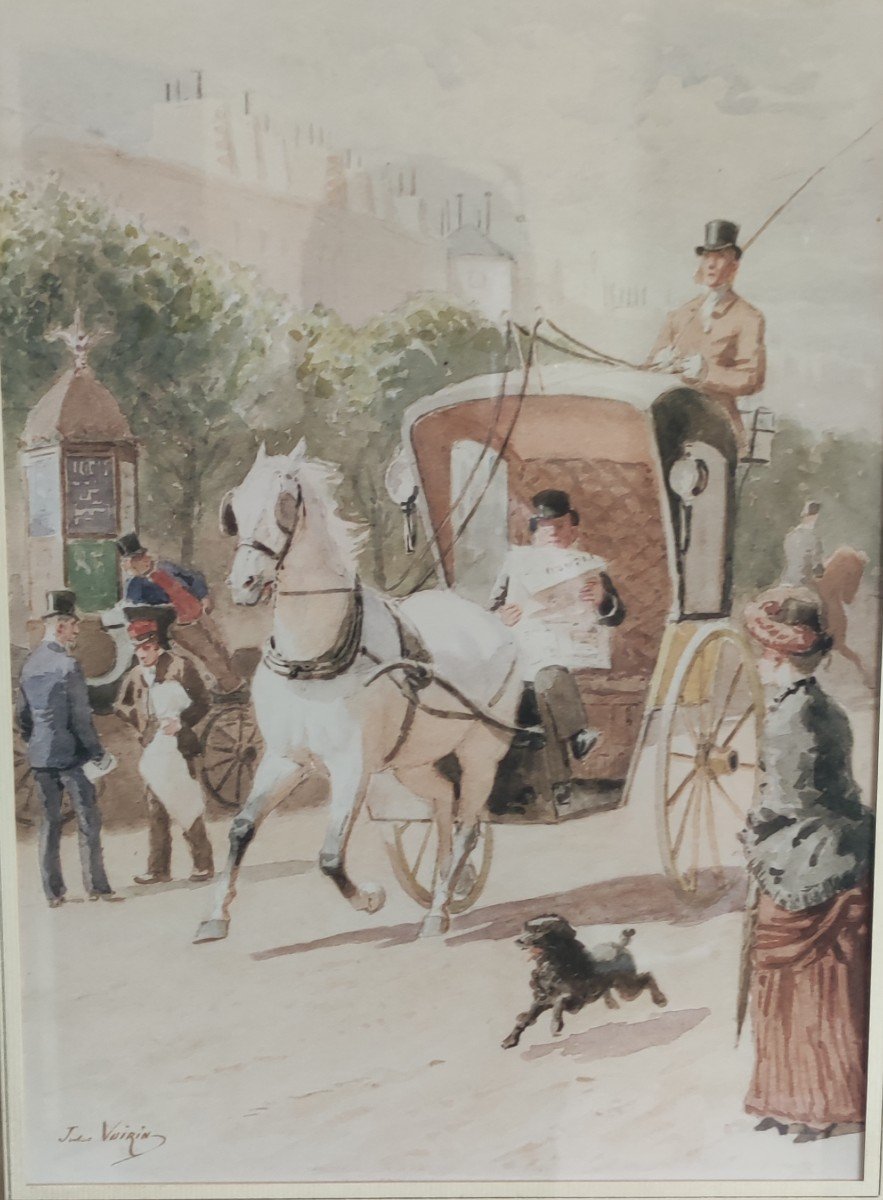 Jules Voirin - Watercolor - Man In Carriage