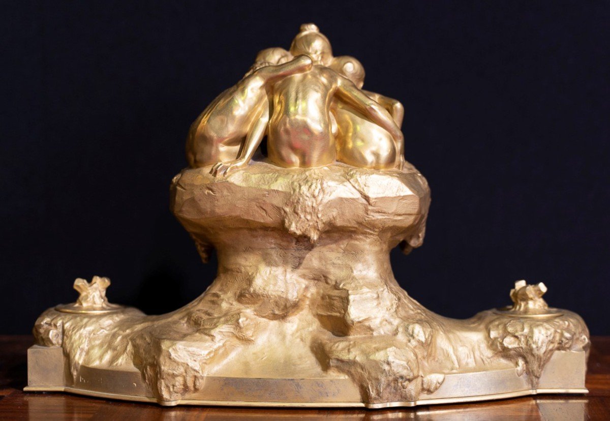 Max Blondat - Large Inkwell Empty Pocket In Gilt Bronze - La Fontaine Jeunesse-photo-2