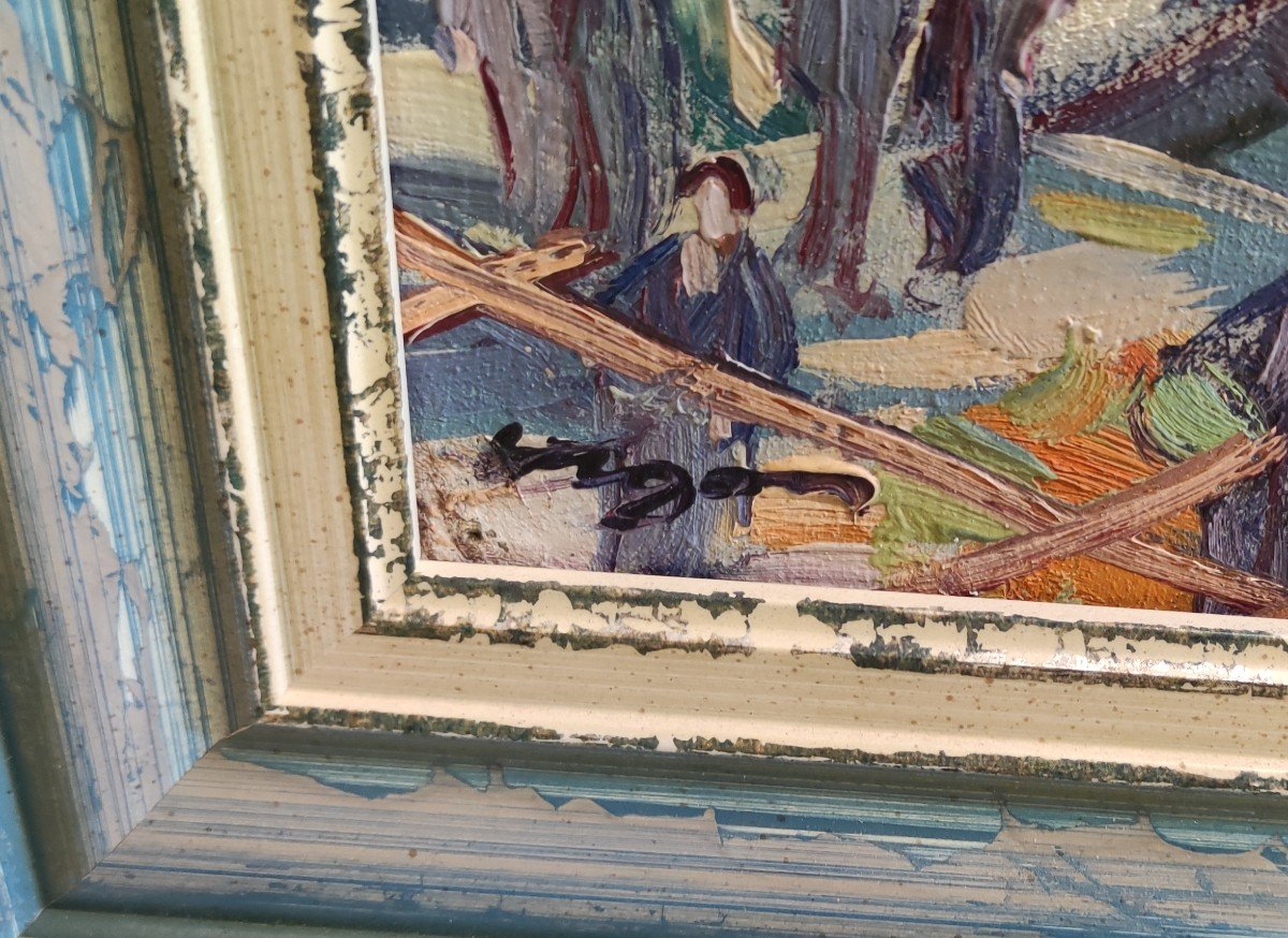 Louis Jacques Vigon - Hst Le Marché A La Halle Aux Toiles De Rouen-photo-3