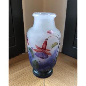 Elegant Daum Vase With Fuchsias