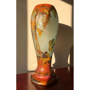 Rare Muller Vase Using Fluoengraving Technique With Birch Decor