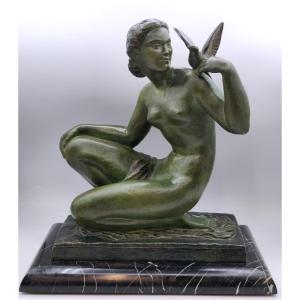 Art Deco Bronze - Woman With Dove