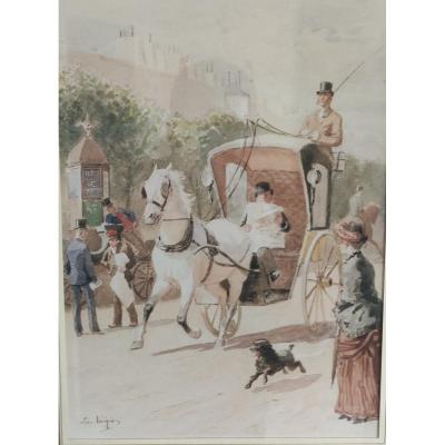 Jules Voirin - Watercolor - Man In Carriage