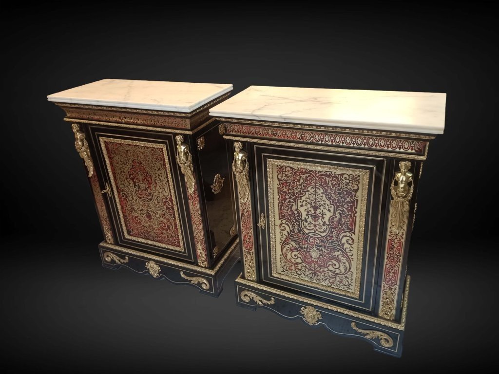 Paire De Meuble d'Appui En Marqueterie Boulle -photo-2