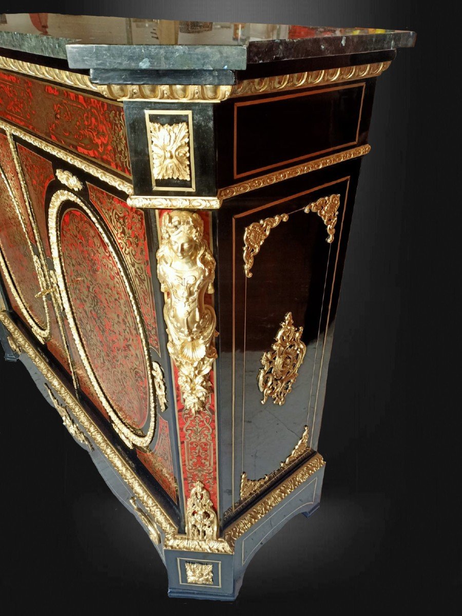 Buffet à Deux Portes d'époque Napoléon III, Marqueterie Boulle, XIXe Siècle  Meuble d'Appui En Marqueterie Boulle Napoléon III-photo-2