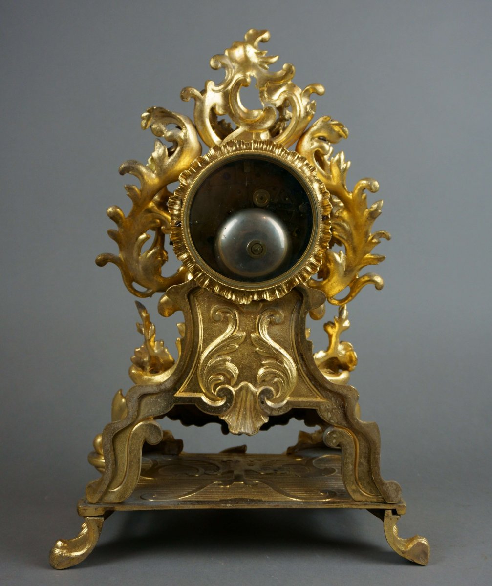 Pendule, Horloge Rocaille En Bronze Doré De Style Louis XV, époque Napoléon III-photo-2