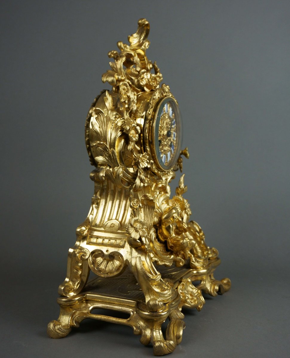 Pendule, Horloge Rocaille En Bronze Doré De Style Louis XV, époque Napoléon III-photo-3