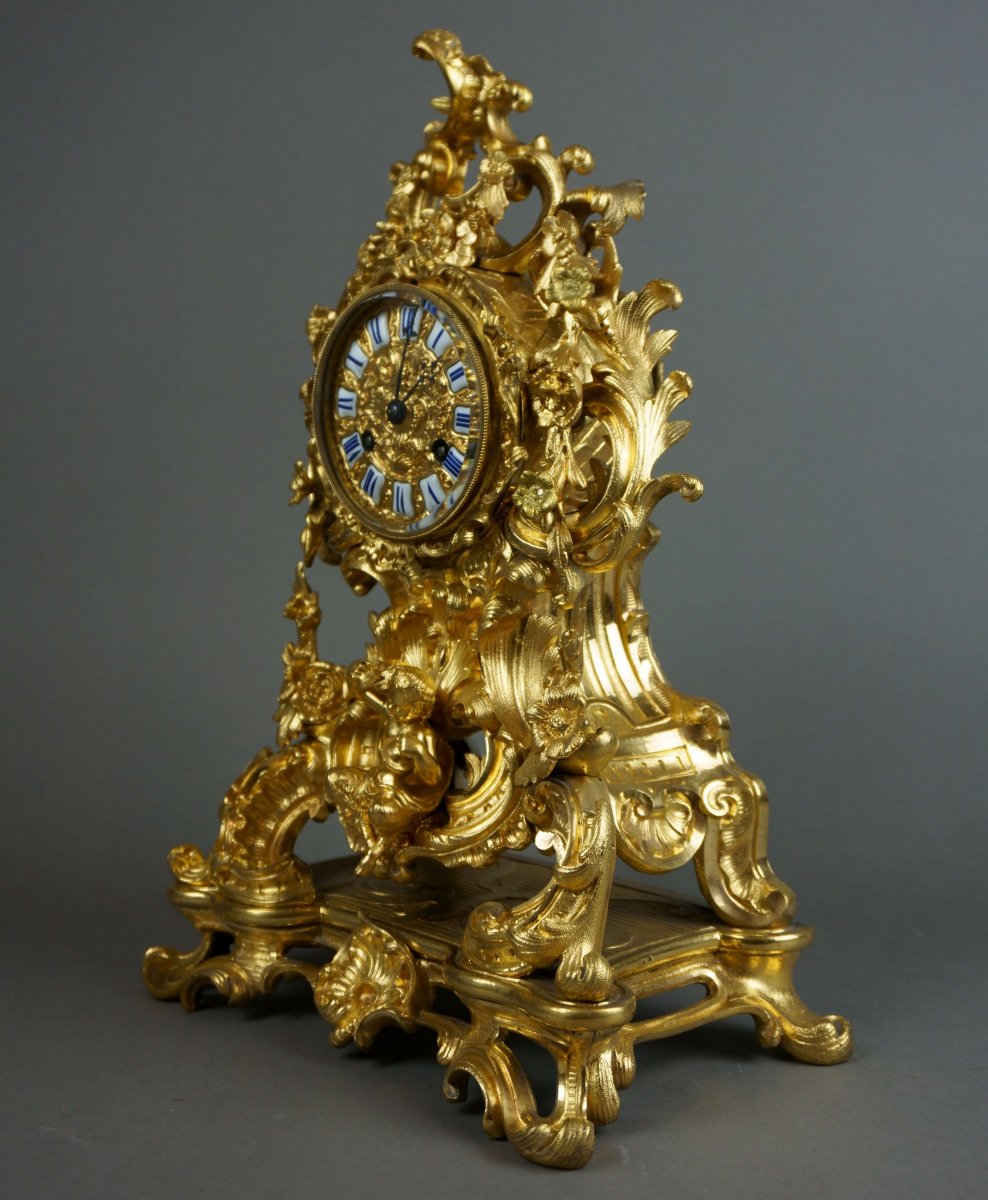 Pendule, Horloge Rocaille En Bronze Doré De Style Louis XV, époque Napoléon III-photo-4