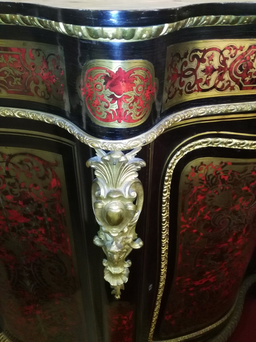 Meuble Buffet à Hauteur d'Appui époque Napoléon III,  Marquterie Boulle, XIX siécle-photo-2