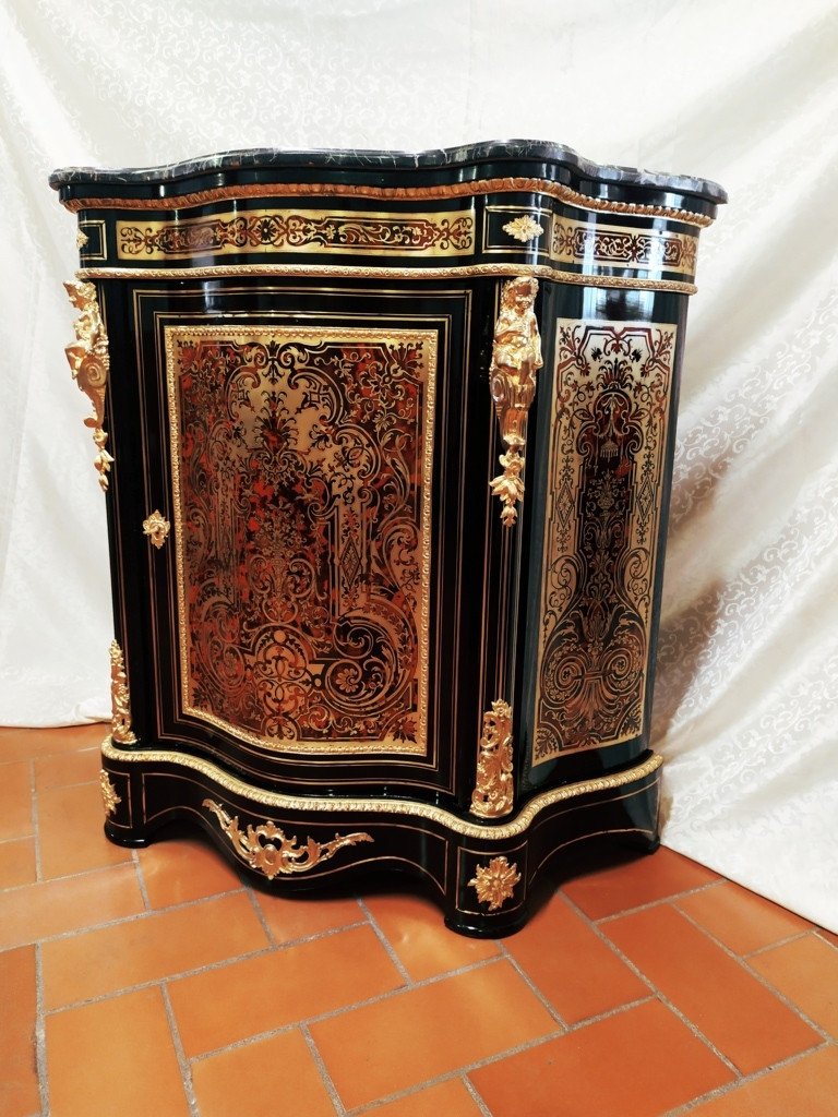 Meuble d'Appui, Buffet à Hauteur époque Napoléon III, Marquterie Boulle-photo-3