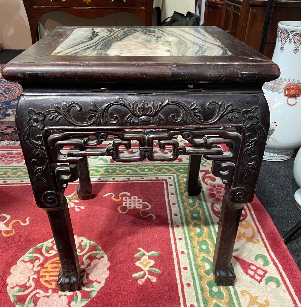 Chinese Wood And Marble Stool From The 19th Century-photo-2