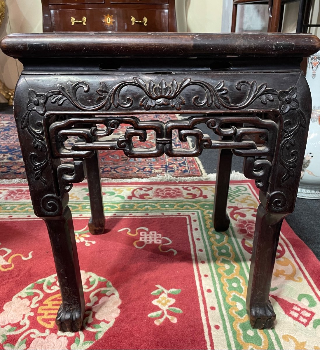 Chinese Wood And Marble Stool From The 19th Century-photo-3
